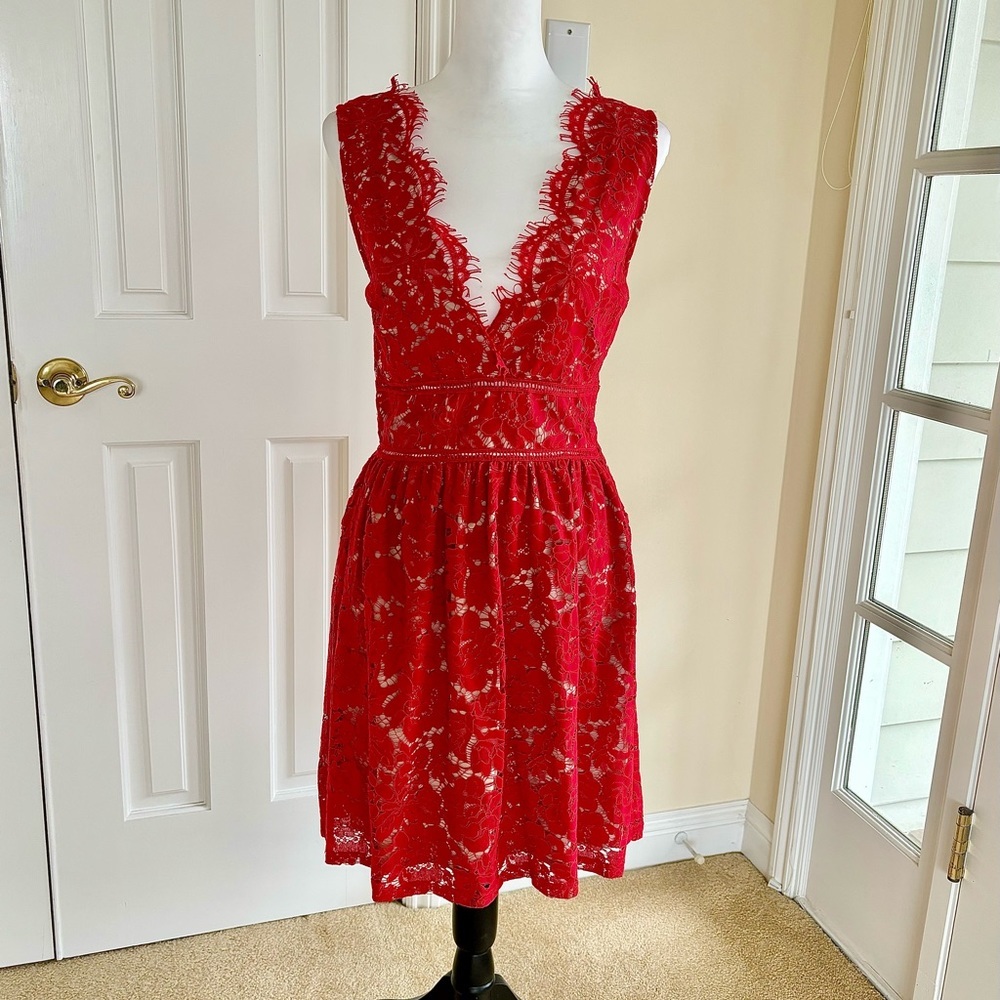 Beautiful Low Back Lace Red Dress